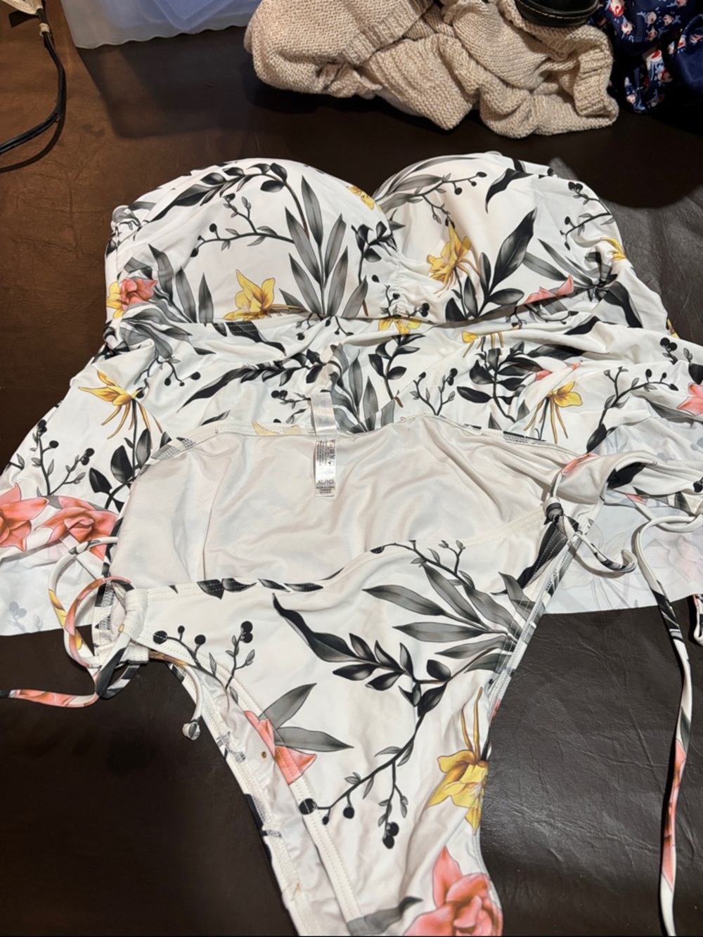 White Floral Two-Piece Swimsuit Set